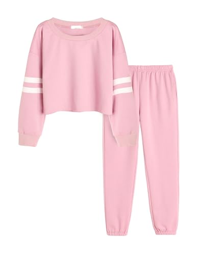 Arshiner Kinder Trainingsanzug Mädchen Jogginganzug Lang Kinderkleidung Set Zweiteilig Sportanzug Bekleidungsset Sweatsuit Frühling 146 152 Rosa 150