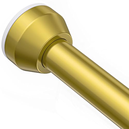 TEECK Shower Curtain Rod, 32-50 inch Adjustable Tension Spring, 1 Inch Shower Curtain Rod Tension, Anti-Slip, Rust-Proof, No Drilling, for Bathroom, Brushed Copper Gold