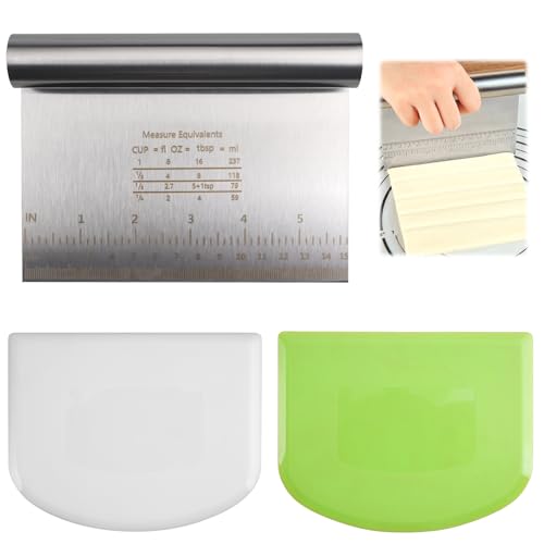 3 Piezas Rasqueta Panadero, Rasqueta Cocina, Raspador de Masa, Raspador de Masa de Inoxidable Rasqueta Cortadora Cuenco con Mango Rascador de Masa de Acero Inoxidable para, Cortar Masa, Pizza