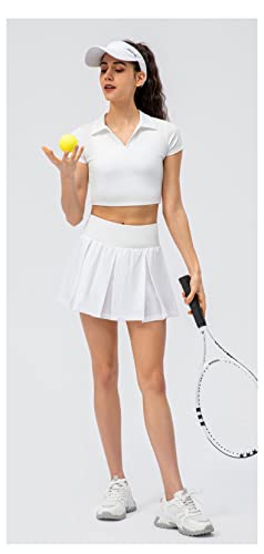 Women's Tennis Skirt Pleated Golf Skort High Waisted Plaid Lightweight Athletic with Shorts Pockets Casual Gym Workout White L - Thumbnail 2
