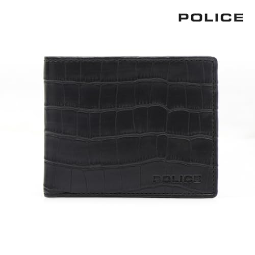 Image of Police Men's Premium Croco Liten Pt Slim Leather Wallet | Slim Wallet with Luxury Finish | Stylish Everyday Wallet for Men | Black