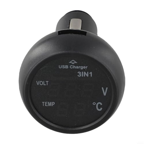 Thermomètre voltmètre numérique LED 3 en 1 avec chargeur USB, adaptateur de prise allume-cigare pour surveillance de batterie 12 V 24 V, ABS noir, double...