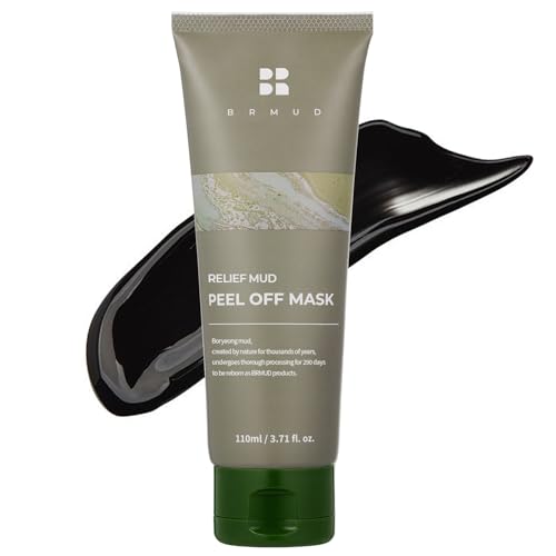 BRMUD Relief Mud Peel Off Mask - Gentle, Hypoallergenic, Exfoliating Deep Pore Blackhead Cleanser & Sebum Control - Korean Skincare for All Skin Types (3.72 fl oz)