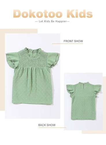 Girls Shirts Pleated Crewneck Ruffled Short Sleeve Tops Cute Swiss Dot Blouse4