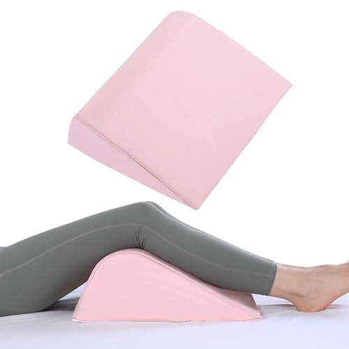 HOMBYS Wedge Bolster Pillow for Legs,Knee Wedge Pillow for Massage Table,Triangle Massage Bolsters for Under Legs,PU Leather Waterproof Foam Tatoo Pillow (Pink)