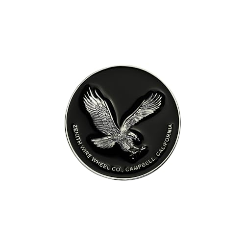 Image of Zenith Eagle Chrome & Black Metal Wheel Chip Emblem (Single) | Triple Chrome Plated Solid Metal Wheel Chip Emblem, 2.25 inch | for Lowriders with Recessed Knock Off Spinner Caps