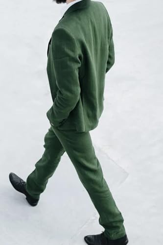 2 Piece Men's Linen Suits Set Slim Fit Summer Blazer Pants Sets Tuxedo Jacket Casual Formal Wedding Beach Party3