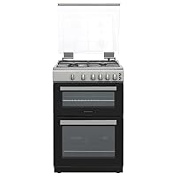Statesman GDL60S Double Oven Gas Cooker with Glass Lid & Closed Door Grilling, 4 Gas Burners, 60cm Wide, Silver