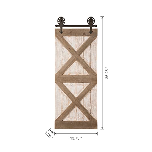 Glitzhome 35" H Farmhouse Wooden Barn Door Wall Decor,Rustic Barn Door Wall Art Decoration Vintage Wall Panels Accents Sign Window Shutters for Cottage Living Room Home Hanging Décor