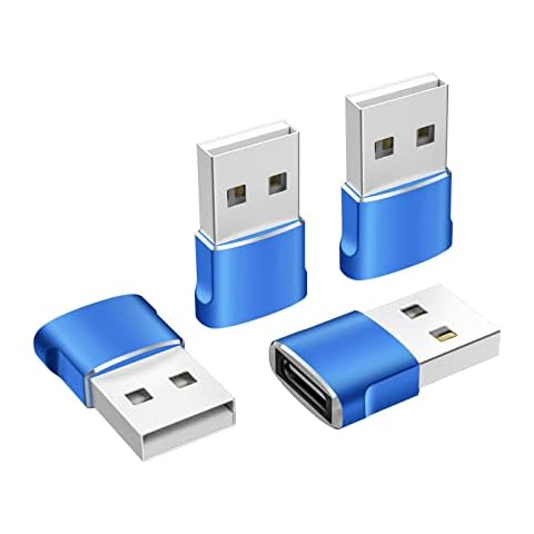 USB C Female to USB Male Adapter 4 Packs,Type A Charger Cable Power Converter for iPhone 11 12 13 Pro Max,iWatch Watch Series 7 SE,AirPods iPad Air,Samsung Galaxy Note 20 10 S22 S21 S20 Plus Blue Cover
