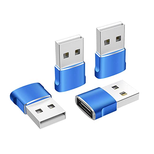 USB C Female to USB Male Adapter 4 Pack,Type A Charger Cable Power Converter for iPhone 11 12 13 Pro Max,AirPods iPad Air,Samsung Galaxy Note 10 20 S20 S2 2 S21 S20 Plus-Blau Cover