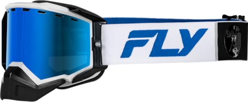 Fly Racing Zone Elite Snow Goggle (White/Blue W/Dark Blue Mirror/Polarized Smoke Lens)
