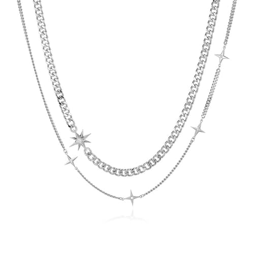 Two Piece Y2k Irregular Starlight Necklace for Women Snake Bone Chain Pendant Jewelry Collar Chain Blue