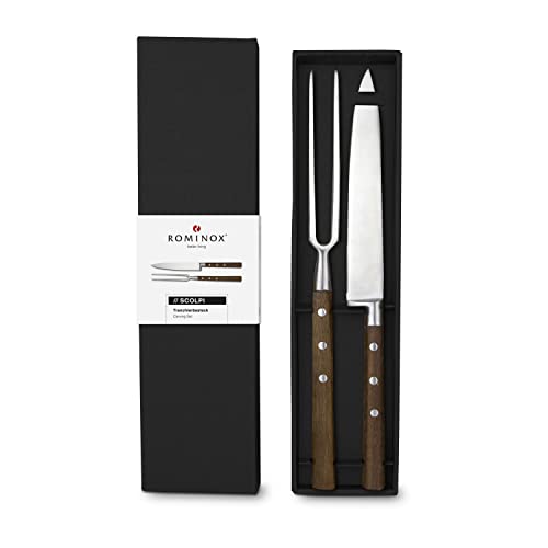 ROMINOX Geschenkartikel Tranchierbesteck // Scolpi, 2-teiliges Profi-Set mit Messer & Fleischgabel, handgefertigte Pfirsichholz-Griffe, scharfe Edelstahlklinge für feine Schnitte; ca. 32 x 3 x 1.5 cm Cover