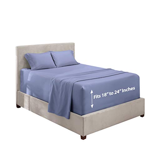 Image of Hearth & Harbor Extra Deep Pocket Queen Sheets - 4 Piece Hotel Luxury Queen Sheet Set Fits Up to 24 inch Mattress - Ultra Soft Luxury Queen Bed Sheet Set - Soft & Breathable, Queen, Steel Blue