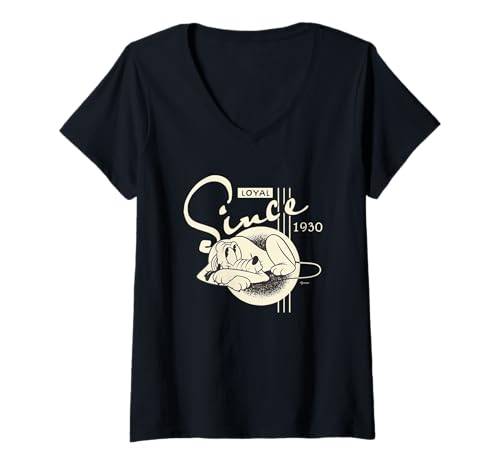 T-shirt Col V Pluto Disney 100 Ans de Loyauté Style Vintage pour les Sorties Décontractées