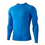 HUGE SPORTS Camisetas Térmicas de Manga Larga para Hombre Camiseta Interior Extra Cálido con Cuello Redondo Invierno (Azul, L)