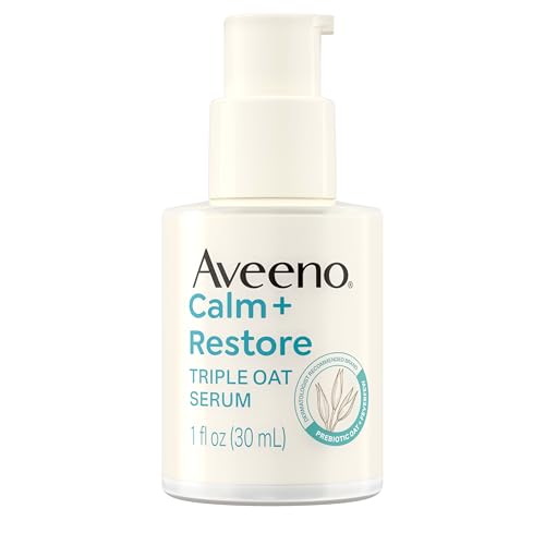 Aveeno Calm + Restore Triple Oat Hydrating Face Serum for Sensitive Skin, Gentle Lightweight Facial Serum Instantly Smooths Skin, Non-Comedogenic, Hypoallergenic & Fragrance-Free, 1 fl. oz