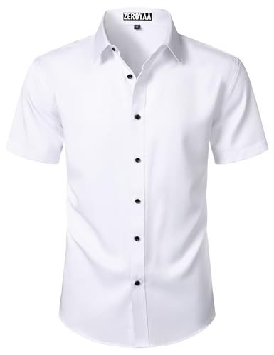 ZEROYAA Men's Short Sleeve Dress Shirt Casual Wrinkle Free Stretch Modern Slim Fit Button Down Shirts