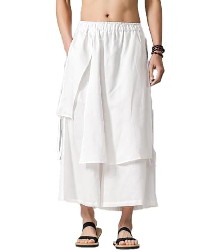 FTIMILD Men's Casual Japanese Wide Leg Harem Pants Baggy Elastic Waist Skirt Pants Leightweight Breathable Pnats