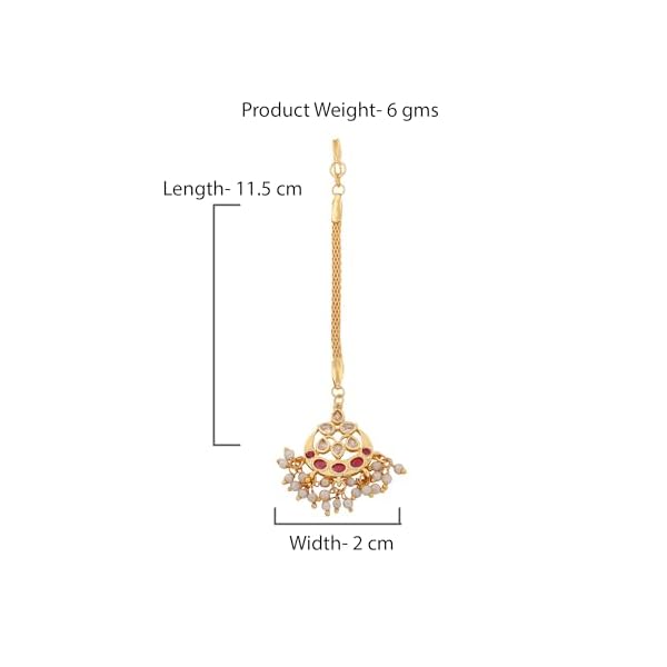 Estele Maang Tikka for Women Gold Plated CZ Traditional Kundan Studded Maang Tikka with White Pearls for Girls and Women-AD-MT-009-IG TIKAA - Image 5