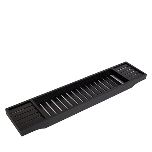 FAHAAM Wooden Over Bath Rack, Bath Shelf Bathroom Accessory, Bamboo Bathtub Caddytray Bridge, Bamboo Bathrack, Expandable Bath Caddy Tray, Wood Bath Tub Rack, Bathroom Shelf, Tray Storage. (Black)