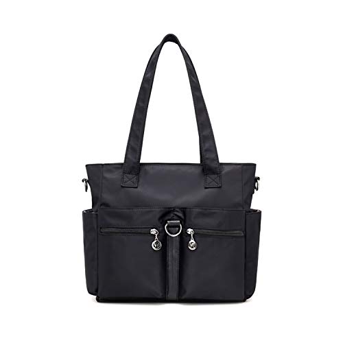 NOTAG Bolso Tote Mujer, Bolsillo Múltiple Bolso Bandolera Nylon Impermeable Gran Capacidad Bolso Shopper (Negro)
