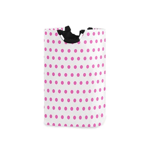 Jihqo Laundry Hamper Basket Polka Dots White Pink Collapsible Nursery Storage Bin Waterproof Clothing Baskets for Home Bedroom Bathroom Washing Room