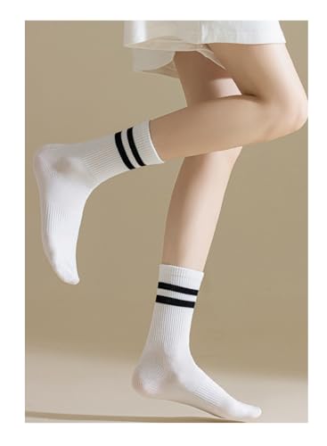 Image of Deeorla Womens Striped Crew Socks Brown Vintage Retro Athletic Socks 5 Pairs