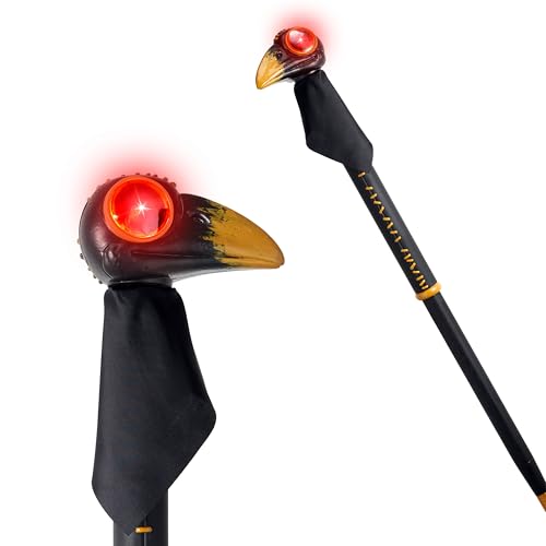 Spooktacular Creations Halloween LED Staff, Plague Doctor Cane with Light Up Eyes, Raven Costume Magic Walking Stick Prop Accessory for Halloween Cosplay Party Dress Up by Spooktacular Creations - Used condition - US$8.99
