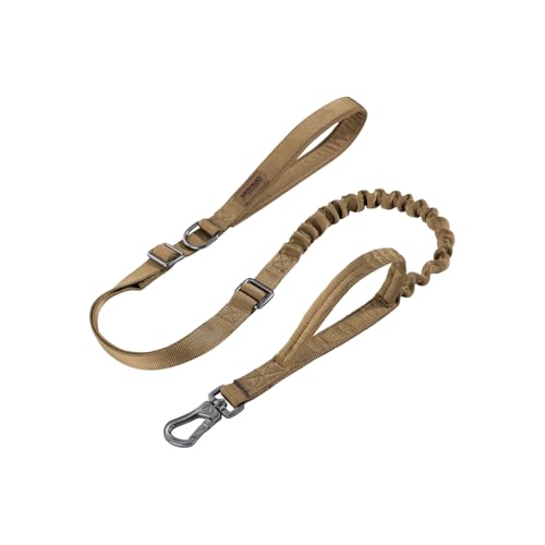 EXCELLENT ELITE SPANKER Guinzaglio tattico per cani 5-6FT Regolabile senza tirare Guinzaglio militare per cani Corda elastica con 2 impugnature di controllo imbottite(COB)