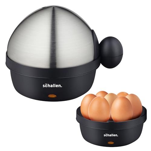 Schallen Electric Egg Cooker, Boiler, Poacher Poached Boiled, Hard Eggs and Soft EggsHolds up to 7 Eggs, Silver and Black Durable Stainless Steel Healthy Egg Steamer Egg Boiler Egg Maker Machine