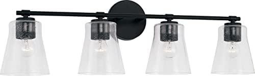 HomePlace by Capital Lighting 146941MB-533 Baker Transitional Tapered Seeded Glass Vanity Light for Bathroom, 4-Light 400 Total Watts, 10" H x 32" W, Black