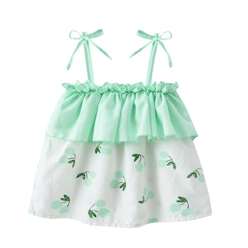 Girls Cherry Print Ruffle Cami Tops Summer Sleeveless Camisole Loose Flowy Cotton Tank Tops