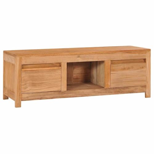 vidaXL Meuble TV Armoire Basse Meuble Divertissement avec 2 Tiroirs et 1 Compartiment Salon Maison Intérieur 100x30x35 cm Bois de Teck Massif