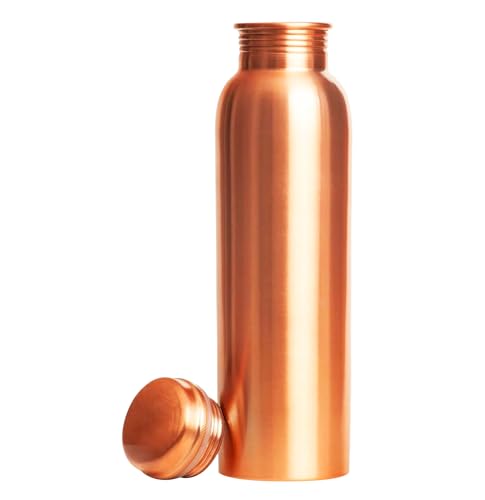 Pure Copper Water Bottle for Drinking – Large Handcrafted Ayurvedic Copper Water Bottle, Leak Proof Lid – Smooth Finish Copper Bottle Water Vessel