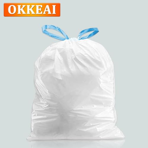 OKKEAI Drawstring Bin Bags 30l Bin Liners White Kitchen Trash Bags Tie Handle Pedal Swing Waste Bags 30 Counts Strong Large Garbage Bags for Garden,office,Fit 23L,25L,35L Tall Rubbish Bin