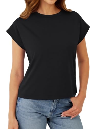GKBK Cotton Cap Sleeve Womens Tops Crop High Neck Short Sleeve Summer Cute Casual Shirts Boxy Spring Clothing Outfits - image 2