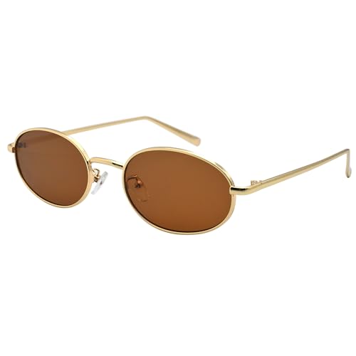 Image of Retro Oval Sunglasses for Women Men Trendy Gold Sun Glasses Vintage Metal Frame Shades