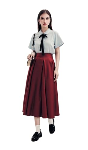 Diydress Women's Short Fashion High Waist A-Line Satin Skirts with Pockets