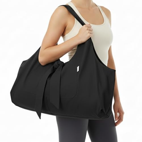 Yogiii Yoga Mat Bag | The ORIGINAL YogiiiTotePRO | Large Yoga Mat Bag or Yoga Mat Carrier with Side Pocket | Yoga Bag Fits Most Size Mats (Obsidian Black)