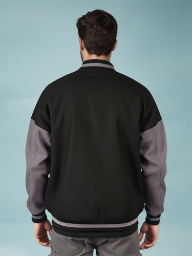 Image of CHKOKKO Men's Oversized Varsity Jacket with Snap Button Closure and Patch Design Trendy Comfortable Outerwear for College Travel and Casual Wear