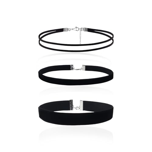 3 Stück Choker Kette Damen Schwarz Halsband Damen Velvet Verstellbare Kropfband Klassische Schmuck Halskette Set Schwarze Halsbänder für Frau Women und Mädchen Geburtstag Party Samt Halloween Cosplay