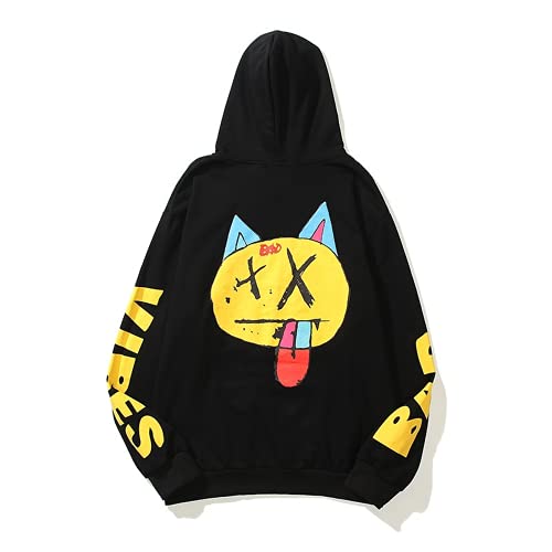 MOUNSHET Kanye Hoodie Cartoon Graffiti Letter Print Hooded Sweatshirt Hip Hop Fashion Pullover Streetwear for Men Women (Black,L,Large)