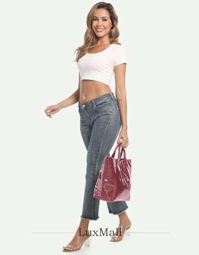 Image of PVC Tote Bag Gifts for Women Large Tote Purse Kraft Paper Letter Print Hobo Handbags for Work Beach Shopping Travel