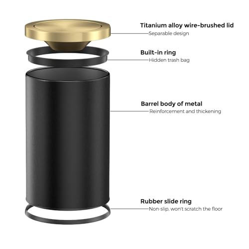 LEASYLIFE 9L/2.4GAL Badezimmer-mülltonne, gold und schwarz,Das bad ist mit einem deckel bedeckt,Die mülltonne der retro-badewanne Metallisches Gold (black)