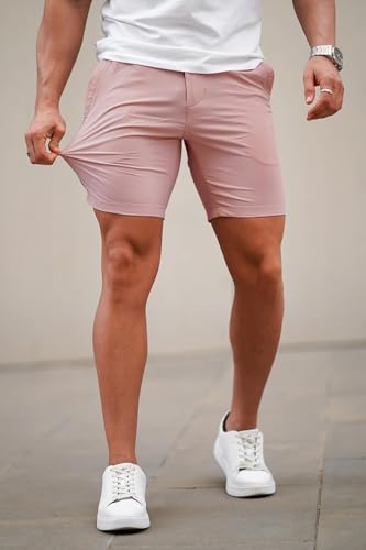 Image of GINGTTO Mens Slim Fit Shorts Plaid Chino Short Tapered Leg Skinny Stretch