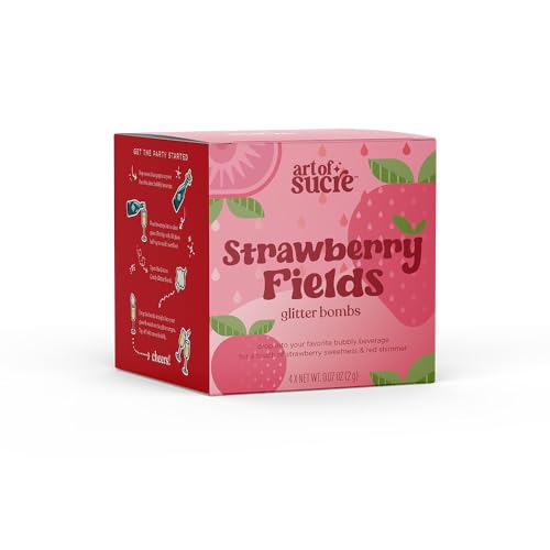 Art of Sucre Strawberry Fields Cotton Drink Candy Glitter Bombs, Edible Glitter, Drop into Drinks, 4 Pieces