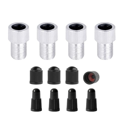 Image of 4Pcs Presta to Schrader Bike Valves Adaptor Aluminum Alloy Converter with Valves Caps, Universal Fit for Bicycle, Silver