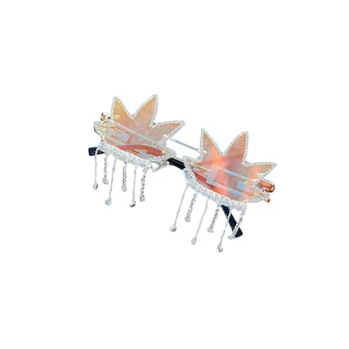 Vintage Punk Rhinestone Sunglasses Men Women Fashion Colorful Rimless Leaf-shaped Crystal Sun Glasses (red C2)